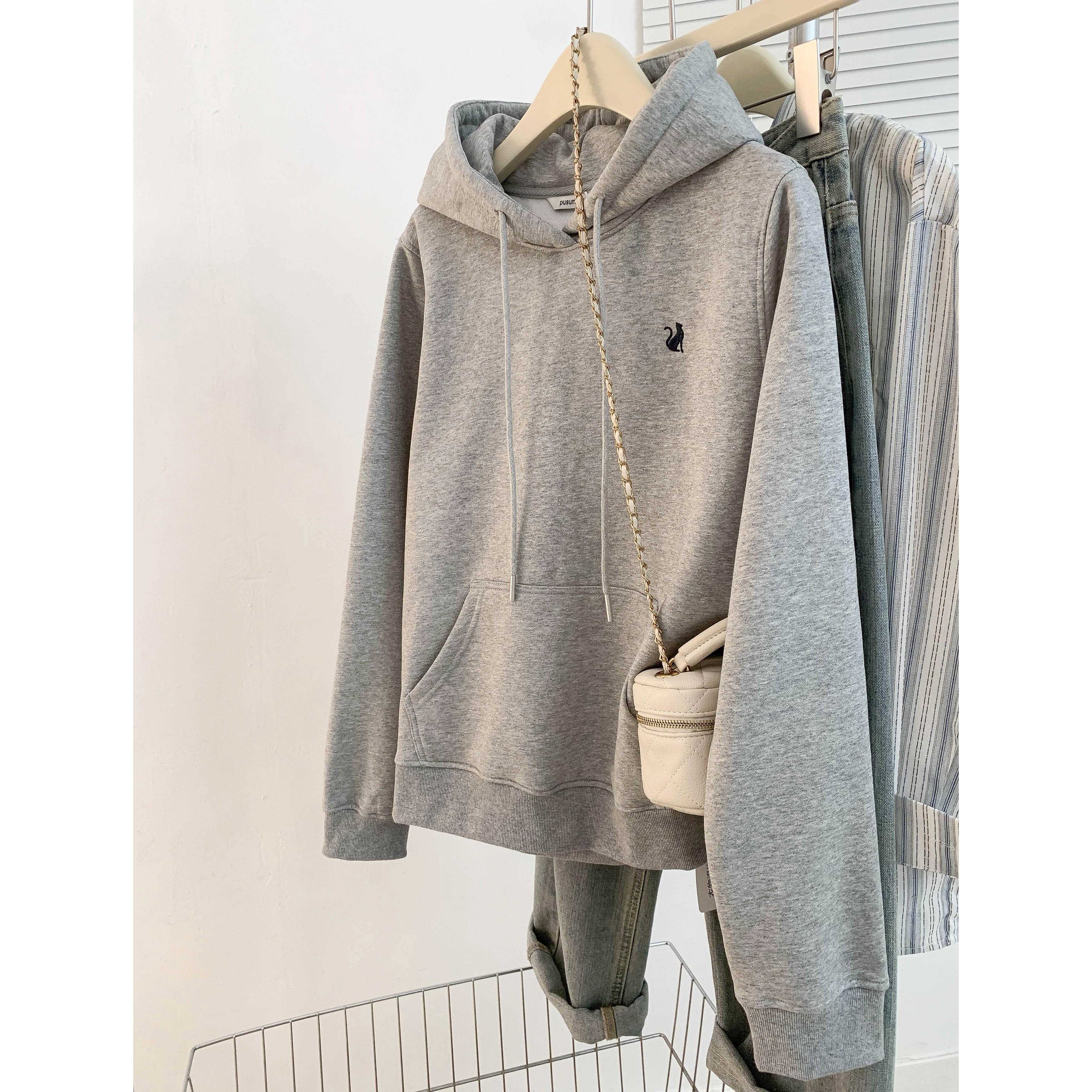 美式连帽灰色卫衣女2025新款春秋宽松加绒慵懒小个子气质高级上衣