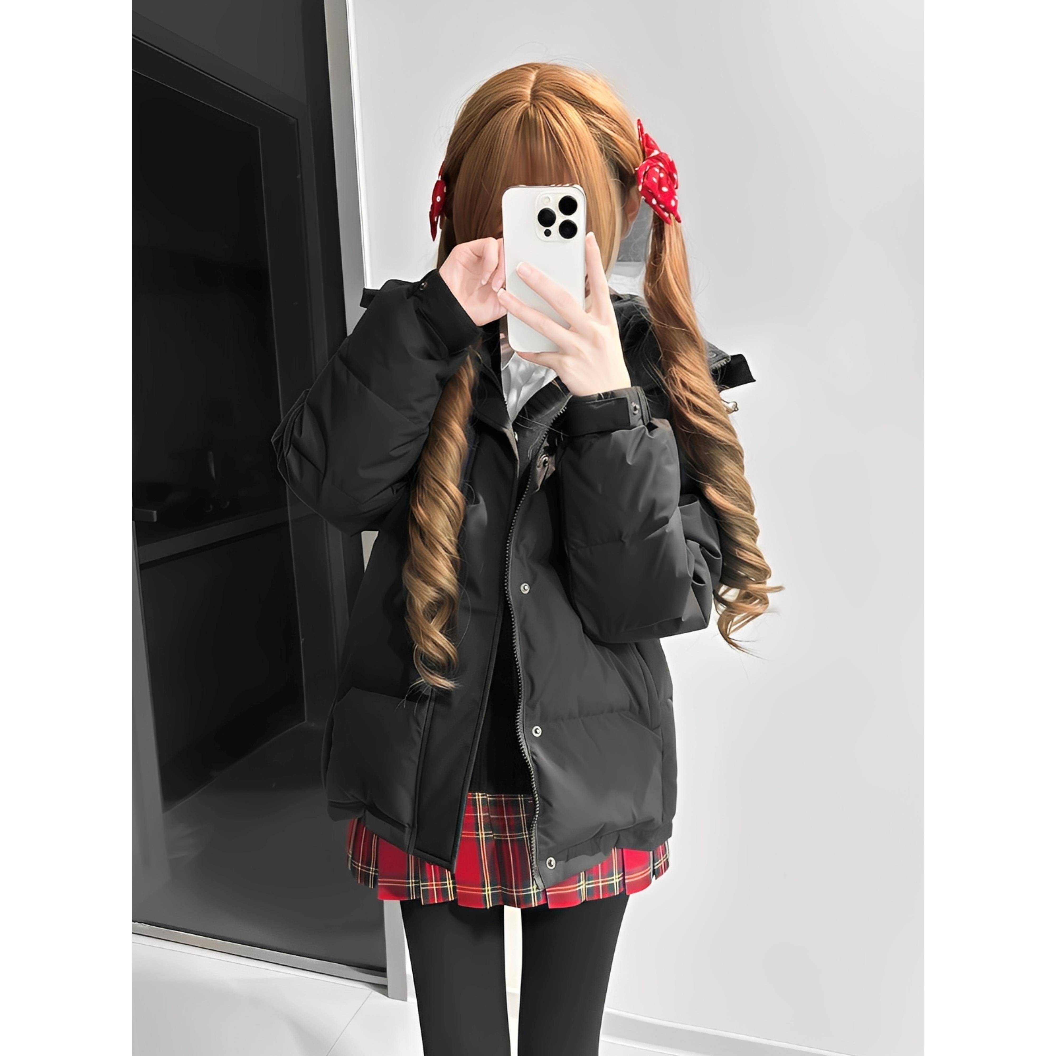 冬季2025新爆款黑色羽绒棉服女学院风小个子加厚棉衣棉袄宽松外套