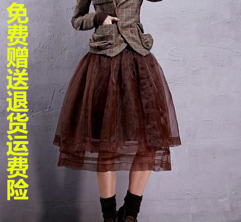 2025春季新款女欧根纱蓬蓬裙短裙显瘦百褶半身裙a字裙中长款纱裙