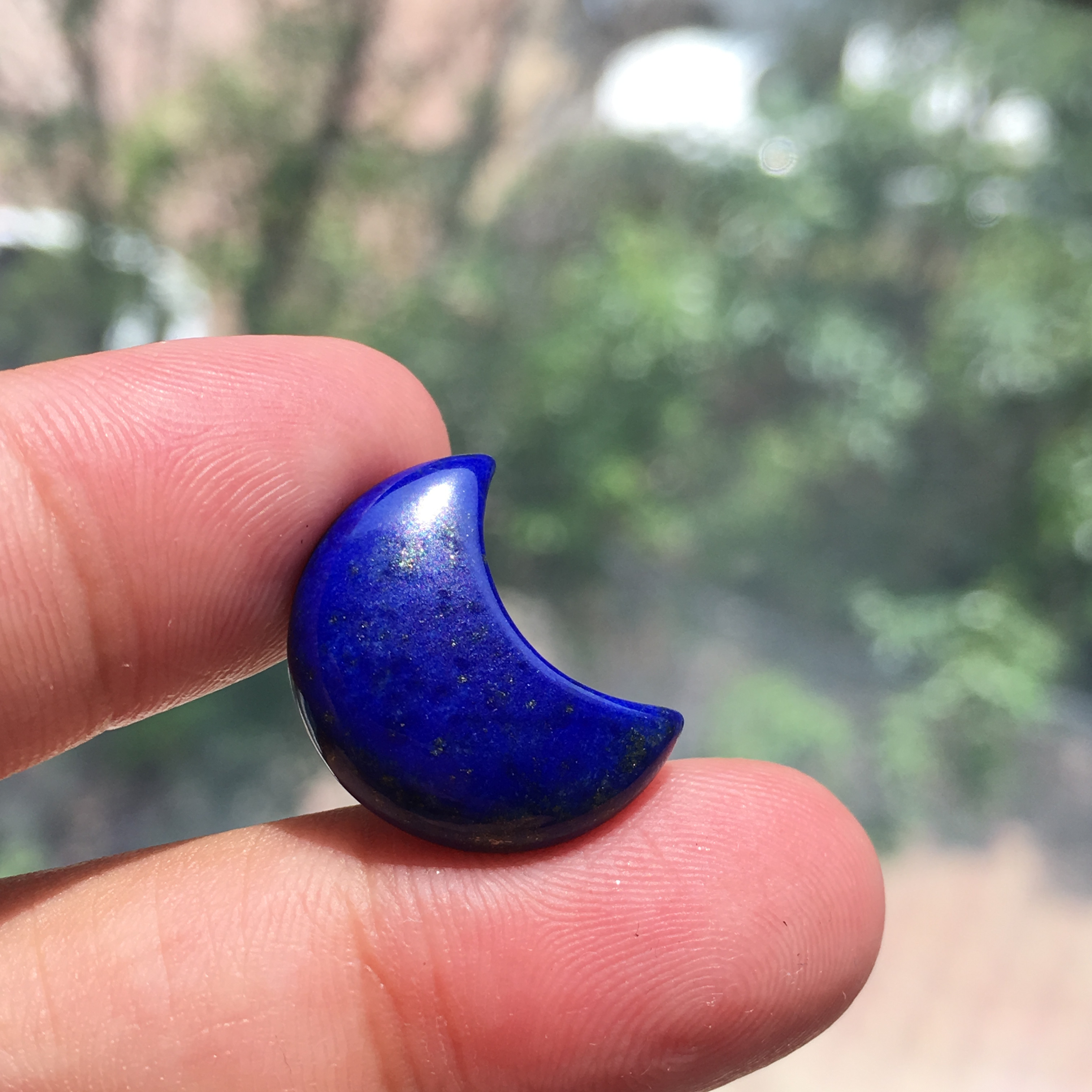 天然青金石无孔双面小月亮吊坠镶嵌绕线编绳项坠锁骨 打孔备注
