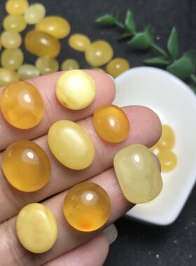 乱码！天然蜜蜡椭圆戒面琥珀裸石