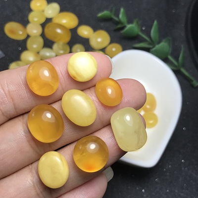 乱码！天然蜜蜡椭圆戒面琥珀裸石
