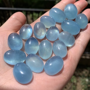 新货 天然海蓝宝蛋面戒面裸石 海水蓝冰透体 天空蓝镶嵌有棉裂