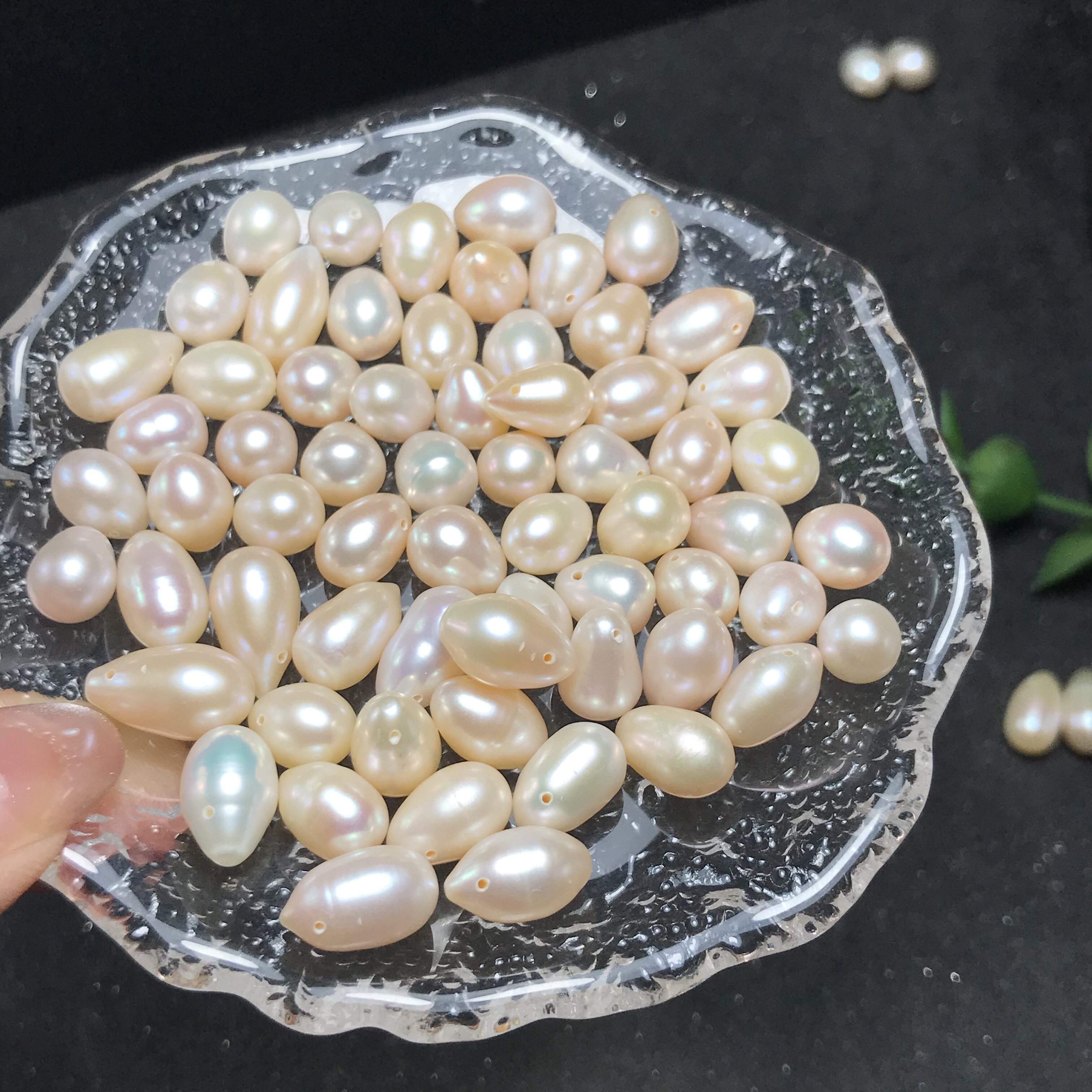 水滴珠!天然淡水珍珠水滴形（吊坠孔）可镶嵌编绳耳坠/吊坠DIY