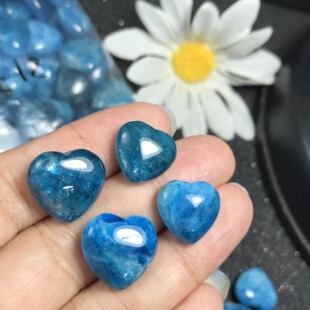 天然蓝磷灰双面爱心裸石蛋面可镶嵌编绳绕线吊坠项坠DiY 爱心