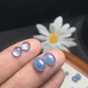 椭圆形耳钉料！天然海蓝宝蛋面裸石戒面椭圆形耳饰一物一图