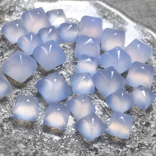 糖塔！天然棉裂体蓝玉髓玛瑙戒面裸石镶嵌绕线戒指吊坠耳钉方形