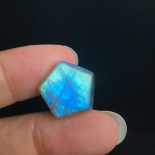 五边形！天然拉长石五边形双面单面裸石蓝光彩虹光绕线吊坠DIY
