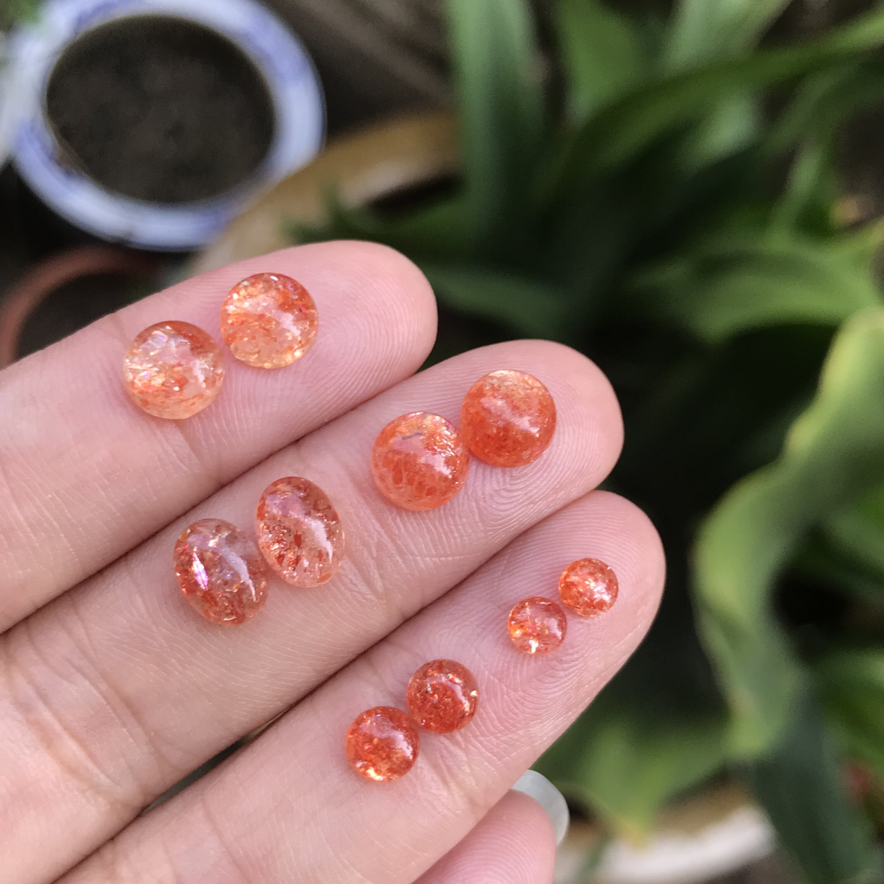 耳钉料平底戒面!天然金草莓晶椭圆形太阳石裸石镶嵌耳钉一物一图