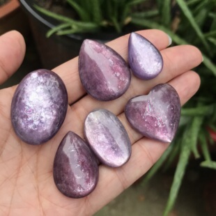 天然紫锂云母水滴椭圆吊坠裸石镶嵌绕线吊坠毛衣链戒指打孔需备注