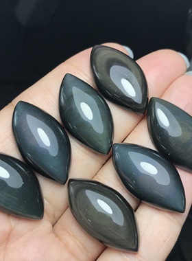 马眼！天然黑体黑曜石柳叶形戒面