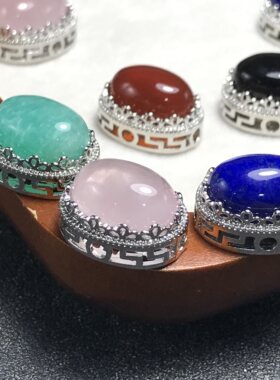 A067天然粉晶天河石/青金石魔盒白铜托主石10*14mm非纯银可穿手链