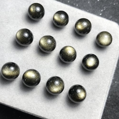 圆珠！天然金曜石圆珠裸石