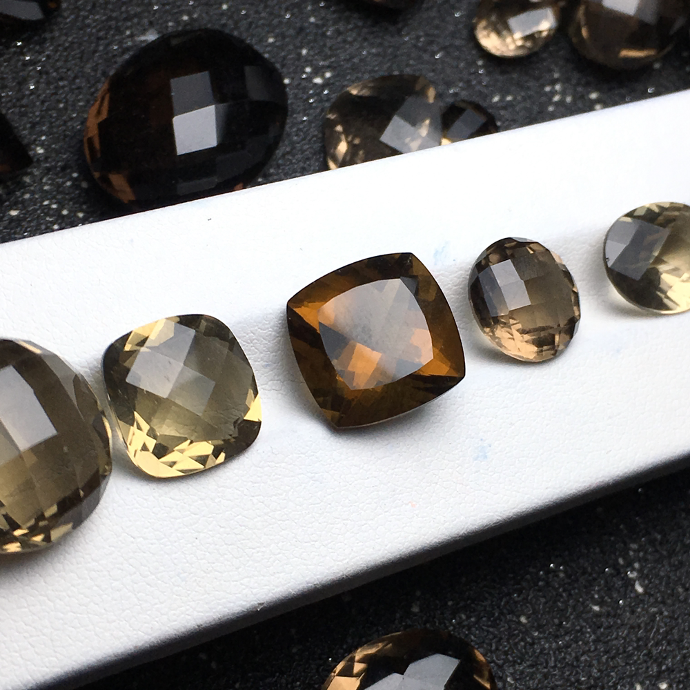 2月2日天然茶水晶刻面椭圆爱心尖底/平底戒面裸石镶嵌戒指吊坠