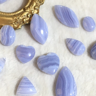 杂形 爱心裸石吊坠蕾丝纹镶嵌绕线项坠锁骨 天然蕾丝蓝纹玛瑙水滴