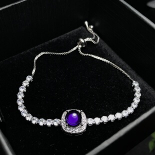 A041紫水晶 8宝石手链可调节白铜托非纯银托XCh成品 黄水晶7