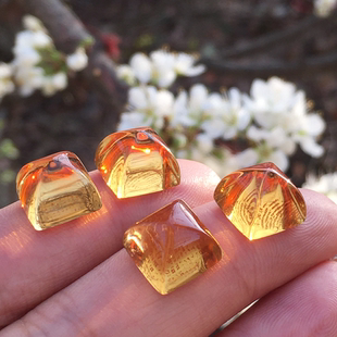 糖塔！全净体黄水晶方形蛋面巴西黄水晶裸石镶嵌戒指耳钉人工培育