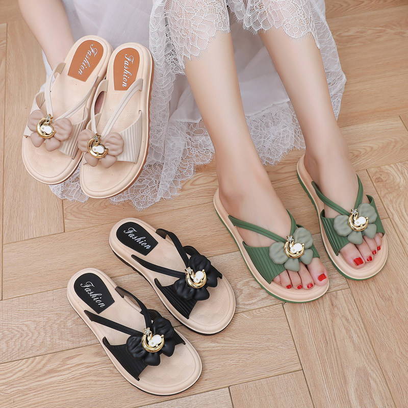 小兔子月亮蝴蝶结鞋女夏时尚仙女百搭出门甜美防滑软底平底一字拖,女鞋,一字拖,淘宝优惠券,粉丝福利购,淘宝优惠卷
