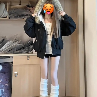 工装 派克服宽松加厚短款 外套潮 复古座山雕毛领棉服女2025冬季 美式