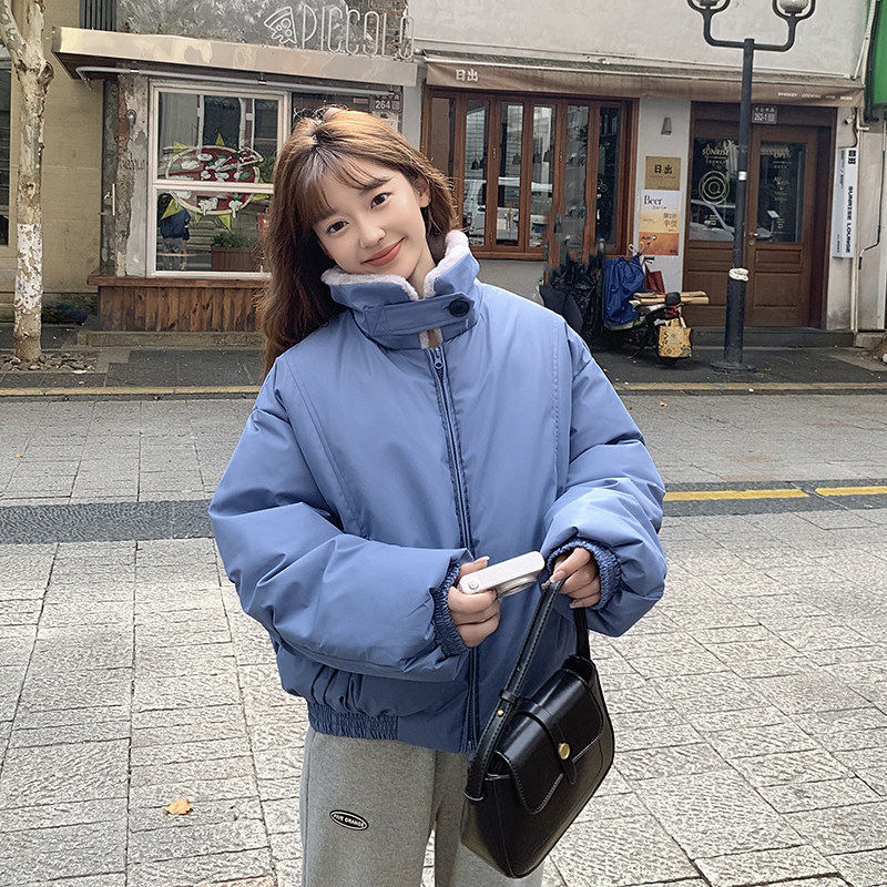 韩系羊羔毛翻领棉服宽松加厚保暖