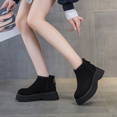 复古磨砂真皮勃肯短靴女2025年秋新款网红爆款百搭厚底增高马丁靴