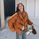 柿子色立领设计感羽绒服女冬新款超火好看高级小众保暖短加厚外套，女装羽绒服，2B110