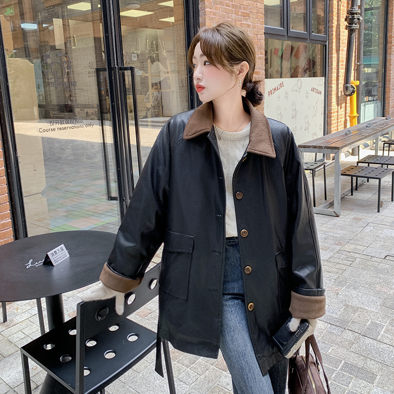 新款已现货90绒撞色皮衣系带羽绒服290A-3553-P300-K458，女装羽绒服，浙宝290A