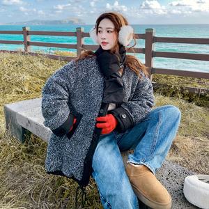 独特设计感灰色羊羔毛羽绒服女冬季超火好看高级小众加厚保暖外套图片