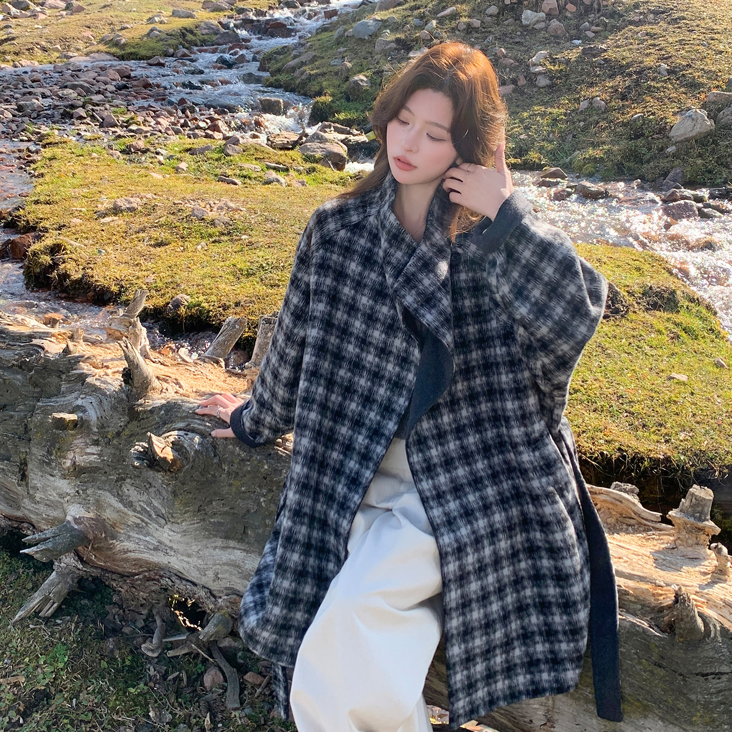 新款已现货2B110-3729-P285-K428中长款格子双面呢,女装毛呢外套,浙宝290A