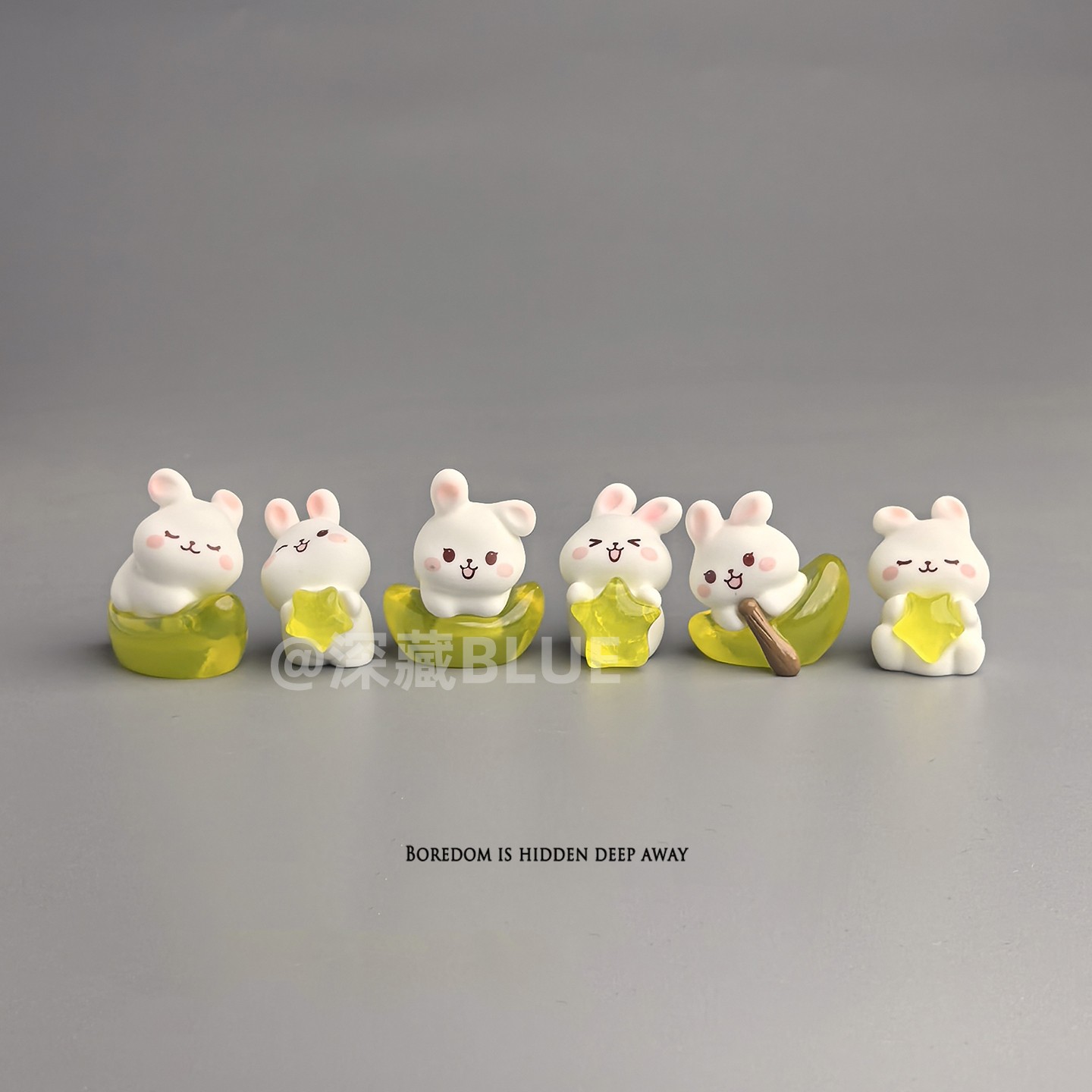 无聊了，摆几只月亮兔子治愈心情仿真小摆件电脑日式工位办公桌面