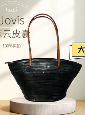 头层牛皮复古植鞣皮菜篮子包女包高级感大号单肩包小众设计感包包