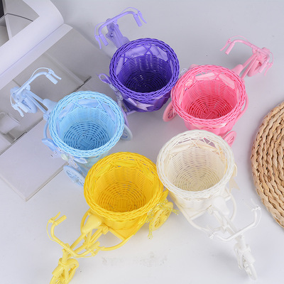 藤编篮单车花篮装饰摆件拍摄道具