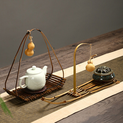 手提葫芦竹排花器复古茶几茶具