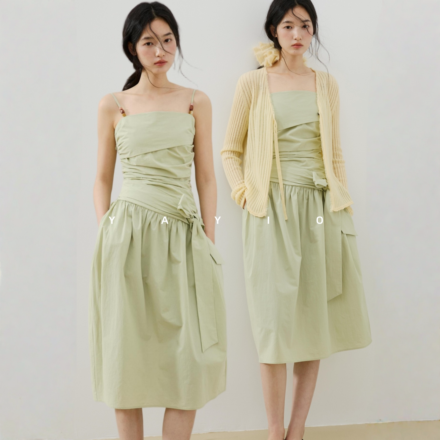 YAYIO【夏屿漫游】度假风抹胸系带不规则分割后背打揽连衣裙