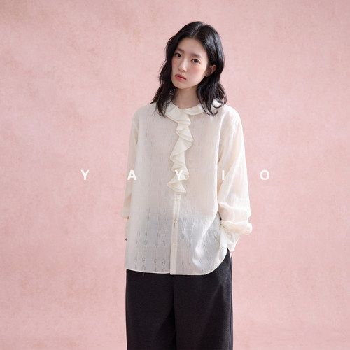 YAYIO羊毛暖感提花圆领百搭衬衫