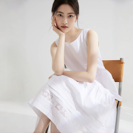 YAYIO 夏季新款设计感连衣裙女 高支高密纯棉水洗柔软中长裙