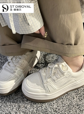圣德俪尔2026春季新款板鞋女真皮休闲运动鞋真皮厚底增高小白鞋潮