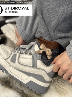 圣德俪尔厚底面包鞋2026早春季新款女鞋百搭休闲增高拼色运动板鞋