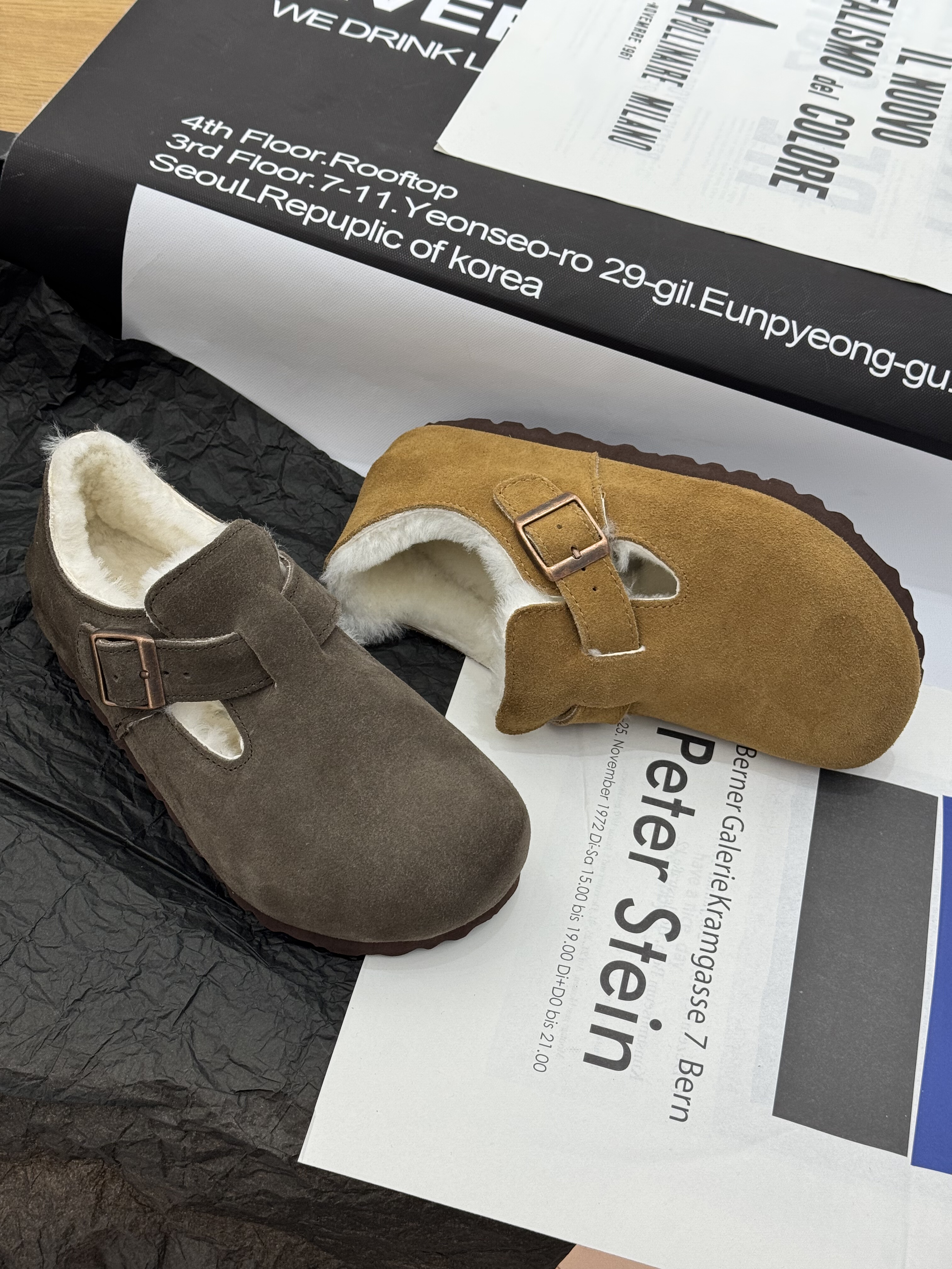 2025冬季新款外贸复古羊毛内里平底磨砂皮时尚休闲鞋百搭勃肯鞋女