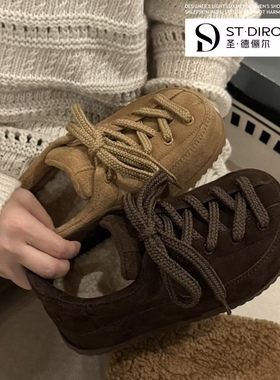 圣德俪尔加绒勃肯鞋2025冬季新款时尚毛毛休闲鞋厚底百搭舒适女鞋
