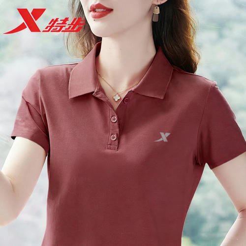 特步短袖女翻领polo衫