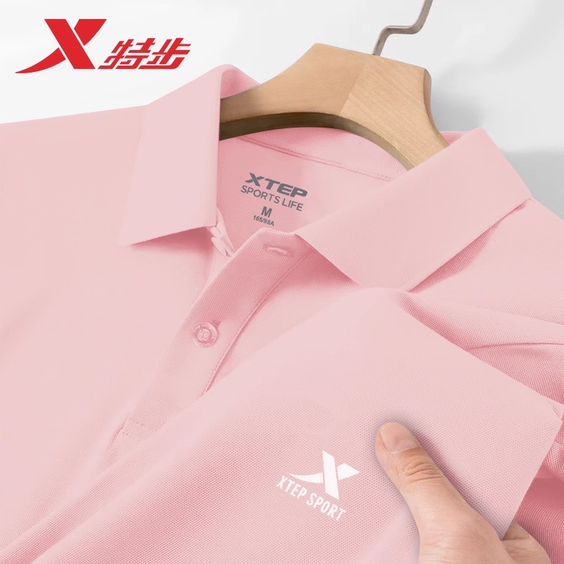 特步POLO衫女冰丝透气翻领运动t恤2025夏季正肩网球羽毛球服上衣