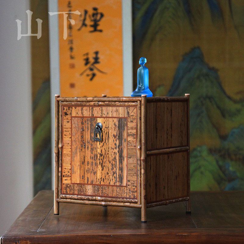 梅鹿竹茶箱竹制茶道器具收纳柜桌面茶具箱白眉斑梅鹿茶笼器局名家