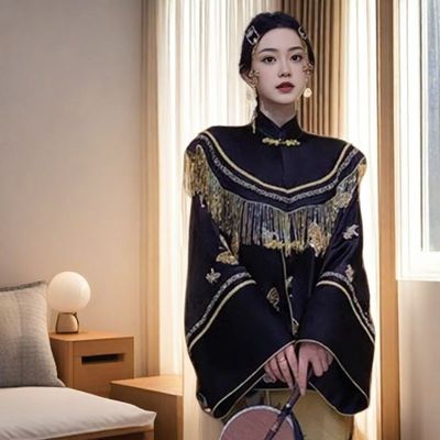 MOSS 4.09【墨色蝶梦】国风新中式人丝云肩+蝴蝶珠绣外套两件套