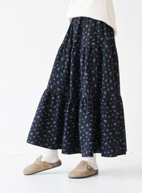 春秋冬款女童棉质碎花长款半身裙