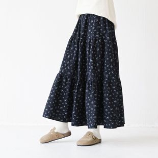 春秋冬季儿童复古碎花半身裙长款女童装中大童棉质长裙子文艺女孩