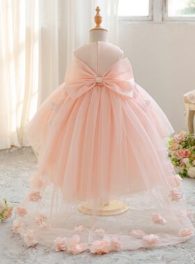 两穿女童公主拖尾可拆生日礼服裙