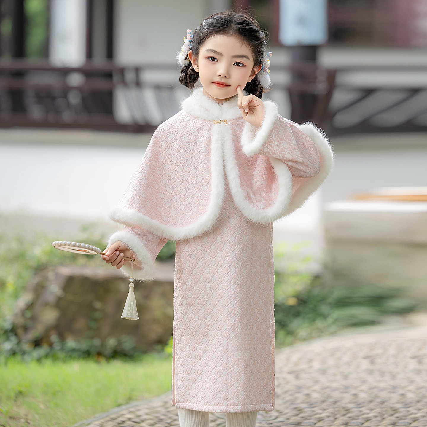 儿童旗袍裙冬季加绒粉色公主裙子