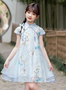 女童夏季新中式短袖旗袍连衣裙