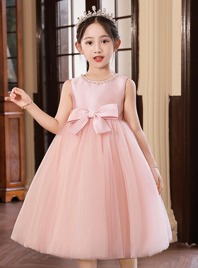 儿童粉色蓬蓬公主裙子花童白色婚纱裙女童礼服背心连衣裙表演出服
